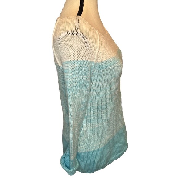 Lilly Pulitzer Nantucket TEAL & WHITE 3/4 Sleeve Scoop Neck Sweater Beachy SZ S - Picture 5 of 10